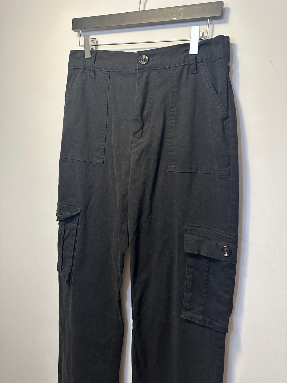 Black Cargo Pants with Utility Pockets and Elasticized Waist - Picture 3 of 9